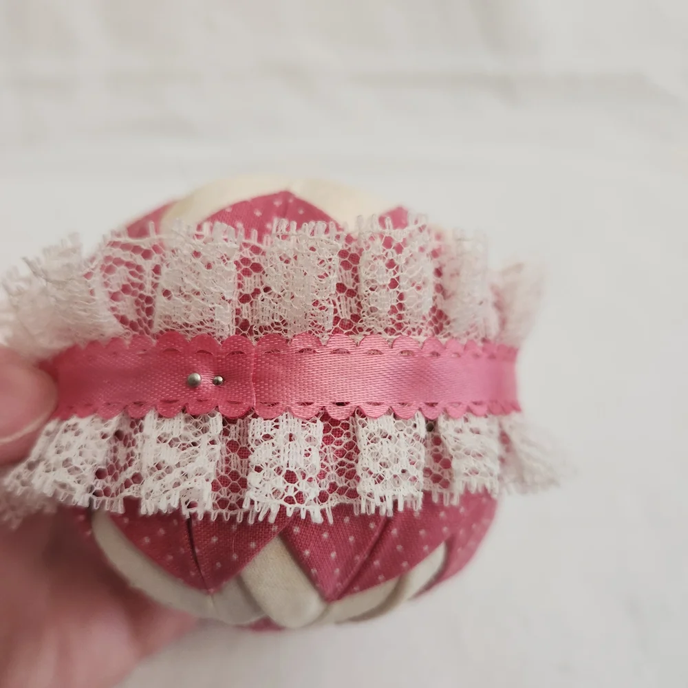 Pink and White Quilted Ball Christmas Ornaments